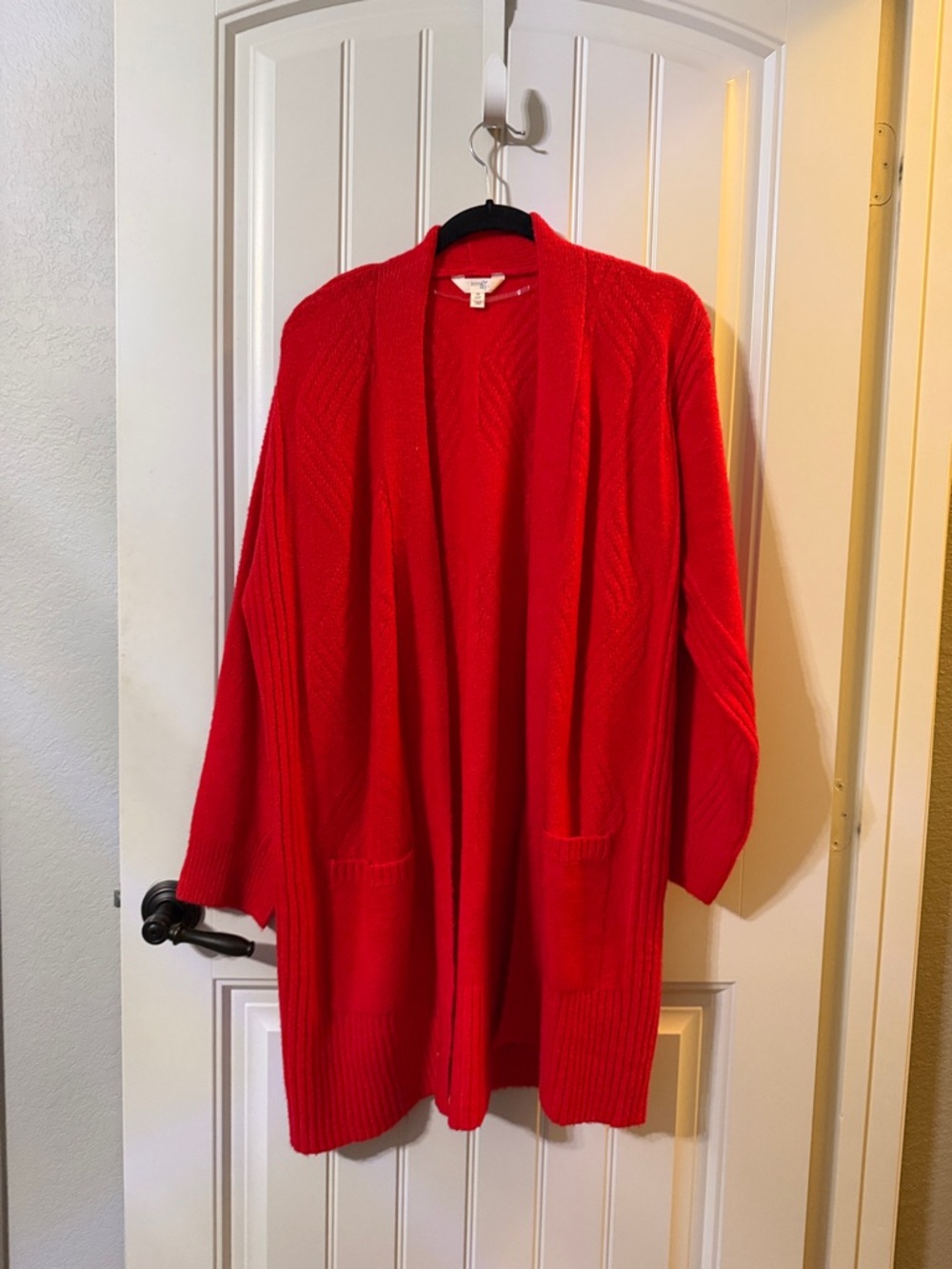 Red Open-Front Longline Women's Cardigan Sweater